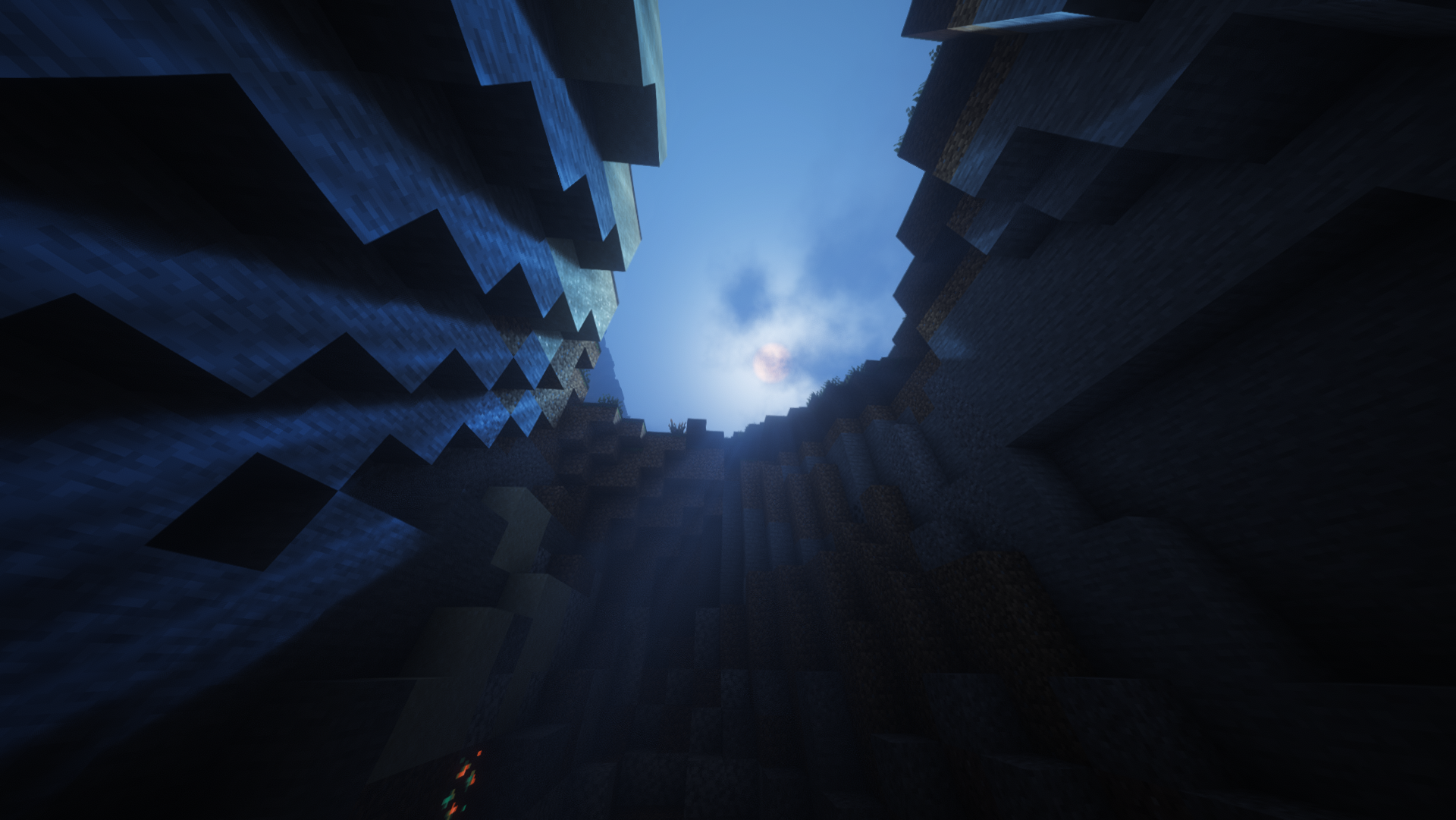 A cave opening looking up toward the sky in Chippedsmp